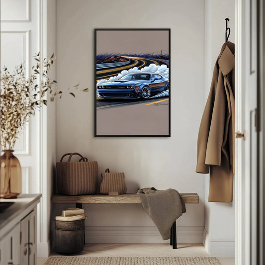 Dodge Challenger podczas driftu Plakat