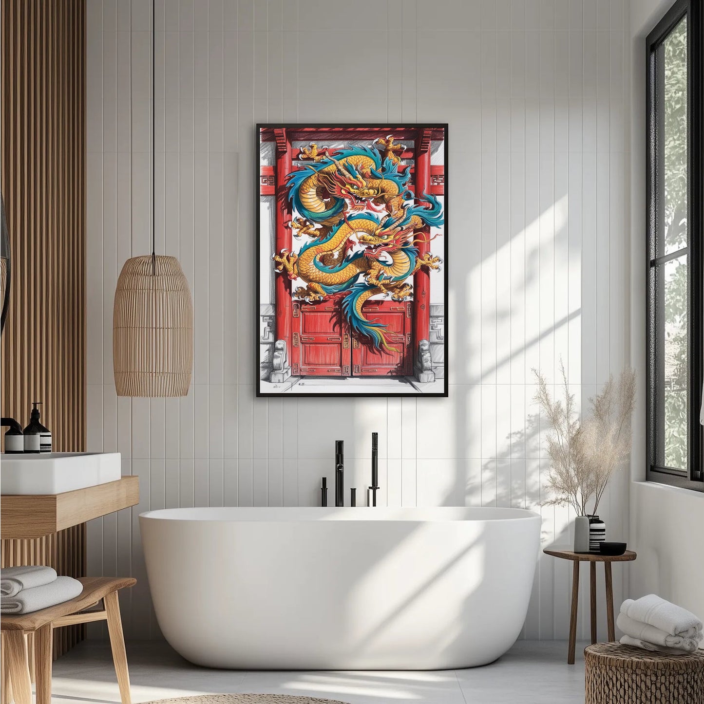 Chińska brama ozdobiona smokami Plakat