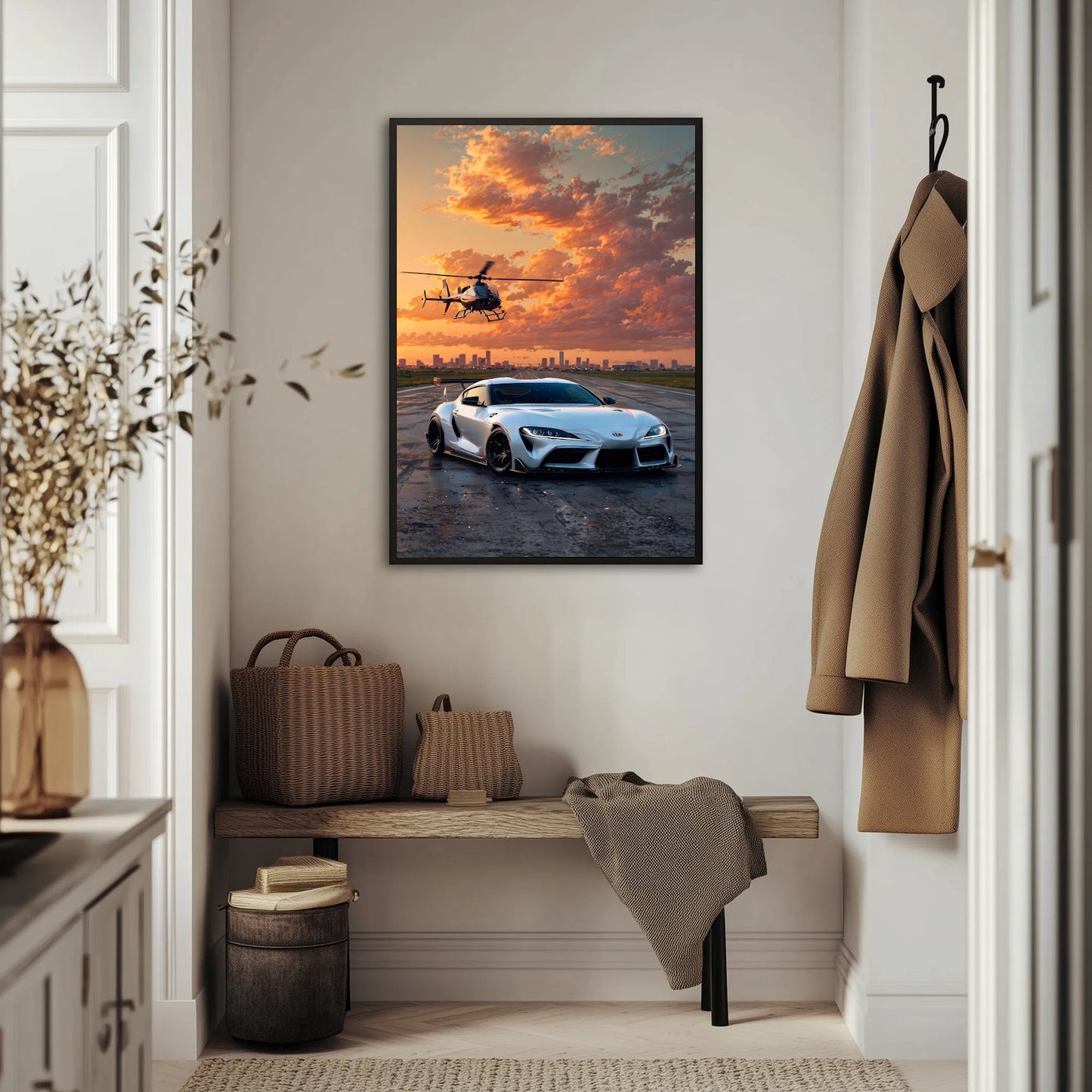 Toyota Supra z Helikopterem Plakat