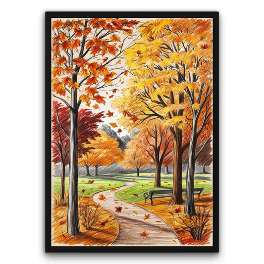 Jesienny park w złotych liściach Plakat