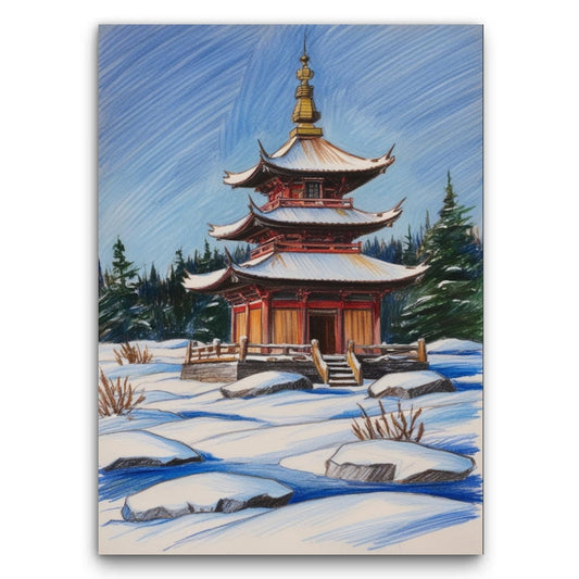 Pagoda W Zimowym Krajobrazie Obraz