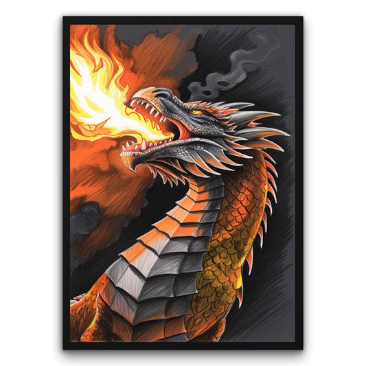 Ognisty Smok Ziejący Płomieniami Plakat
