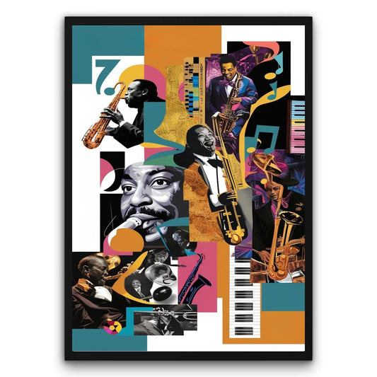 Artystyczny kolaż z muzyką jazzową Plakat