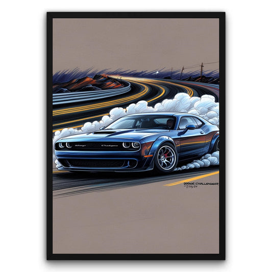 Dodge Challenger podczas driftu Plakat