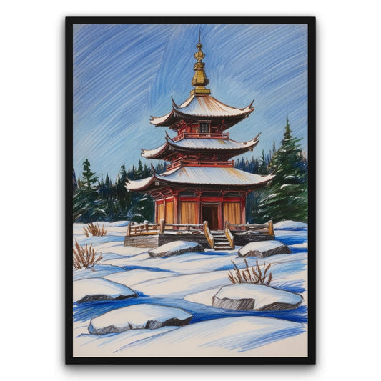 Pagoda W Zimowym Krajobrazie Plakat