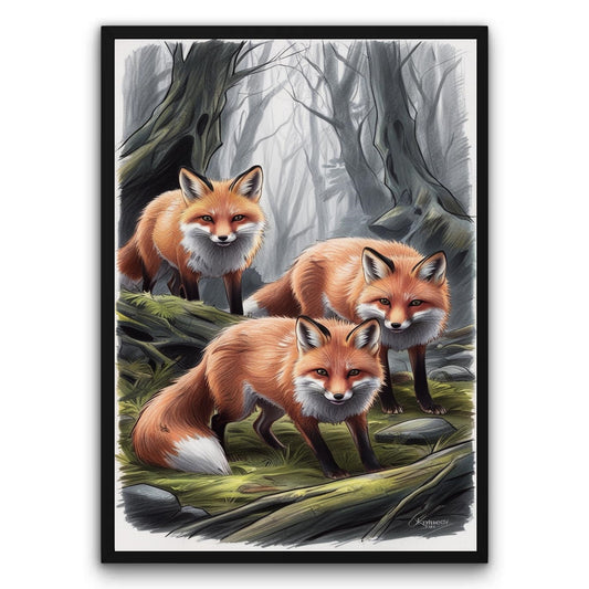 Lisy W Tajemniczym Lesie Plakat