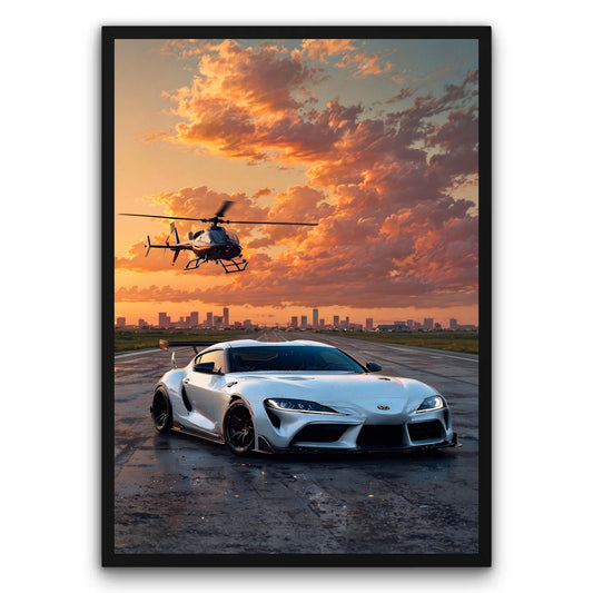 Toyota Supra z Helikopterem Plakat