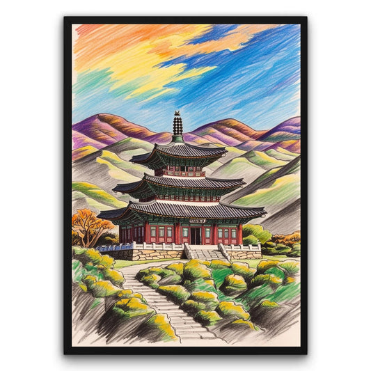 Pagoda W Stylu Koreańskim Na Tle Gór 2 Plakat