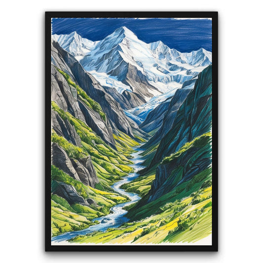 Ukryta dolina wśród wysokich szczytów Plakat