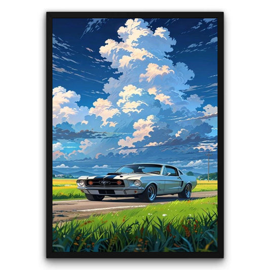 Mustang Shelby w letnim krajobrazie Plakat