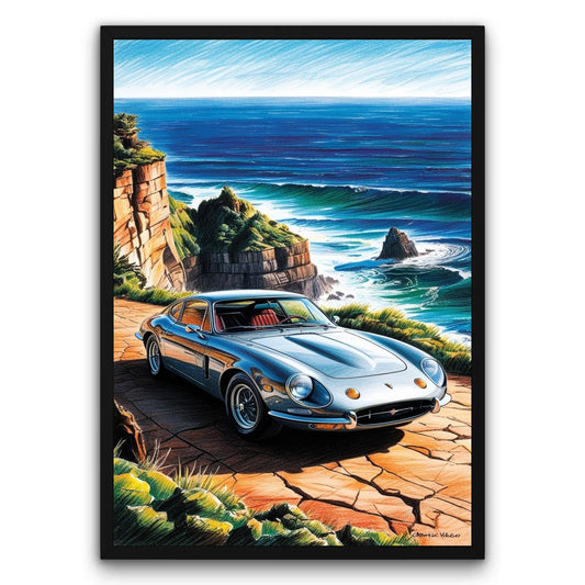 Auto na klifie z widokiem na ocean Plakat